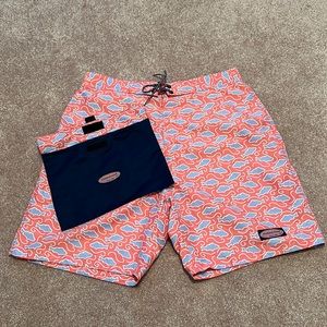 Vineyard Vines Pink Fish Boardshort Swimsuit Medium with Pouch